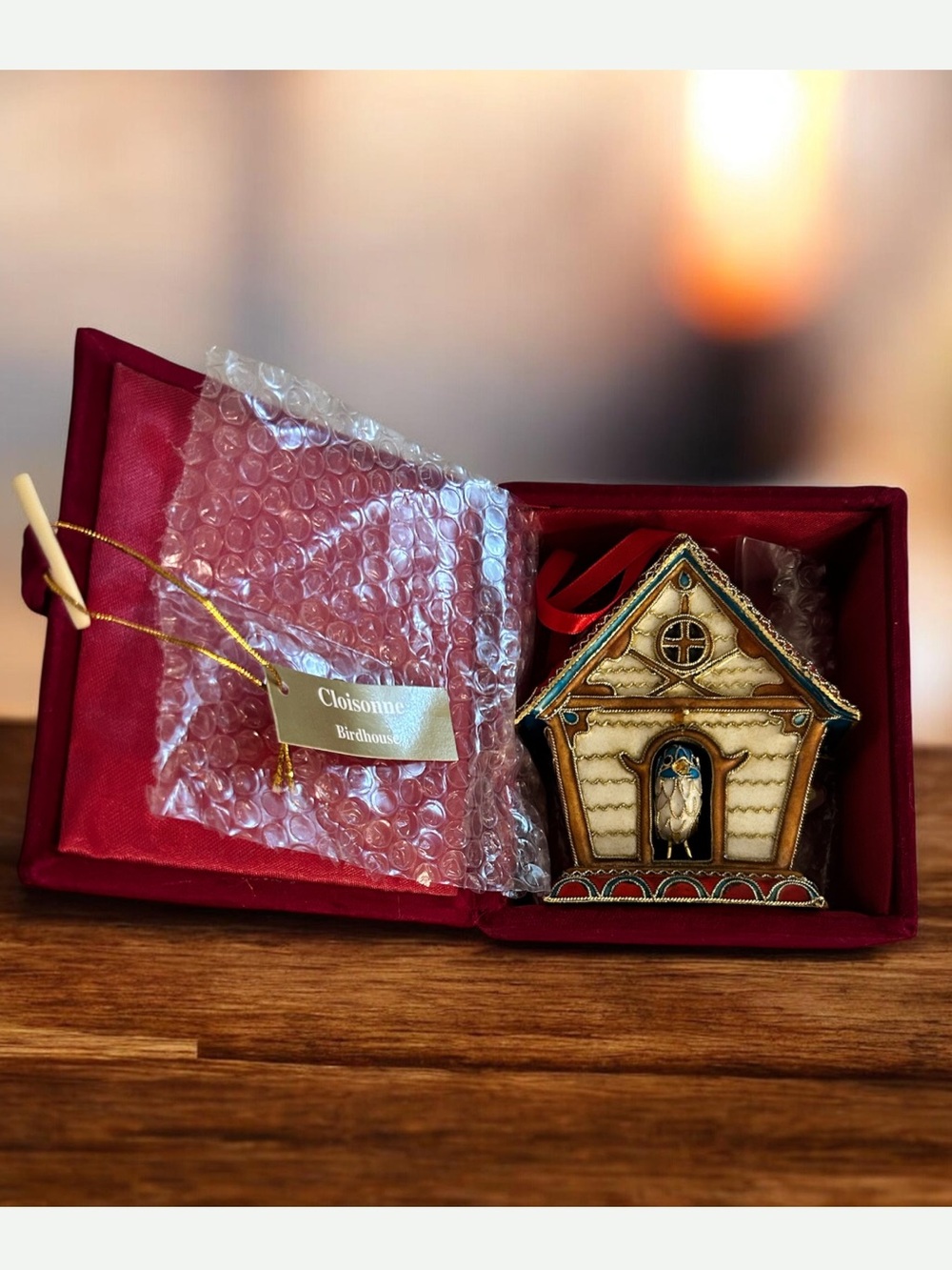 Vintage New Old Stock Dillards Cloisonné Birdhouse Ornament